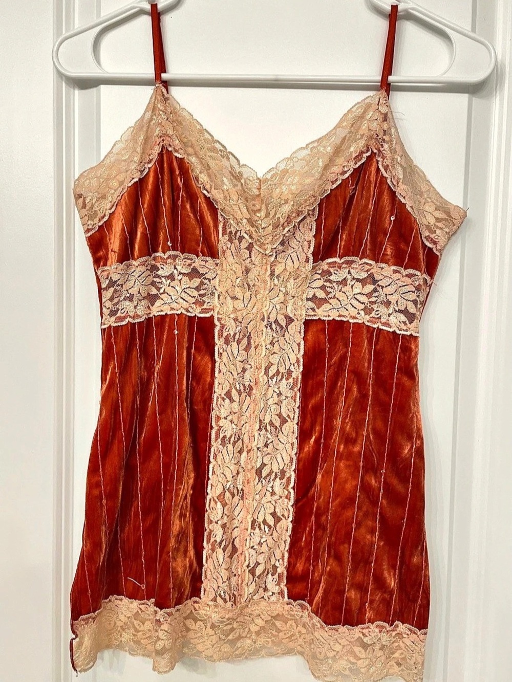 Lily White Velvet Lace Camisole in Orange Large